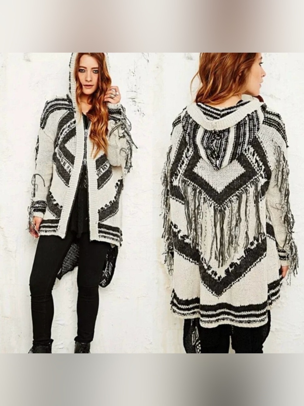 FREE PEOPLE Show Me The Way Geo Fringe Cardigan Size S Boho Hippie Festival
